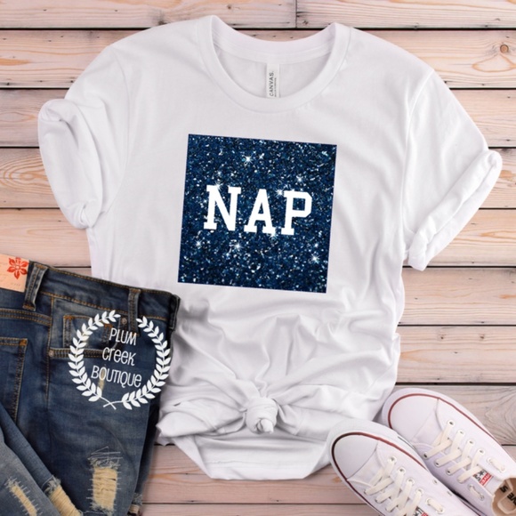 Plum Creek Boutique Tops - Nap Gap Glitter Ladies Tee - NEW NWT - Blue White